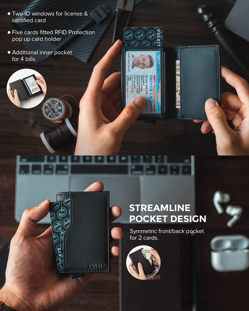 VULKIT Card Holder Wallet with Double ID Windows RFID Blocking Pop Up Wallet Minimalist Design for 12 Cards - Image 2